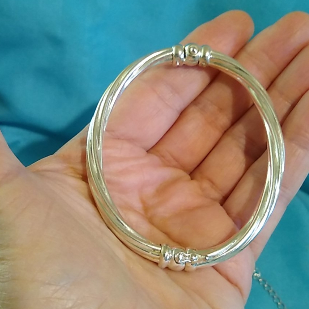 Sterling Silver Ribbed Hinged Bangle - image 6